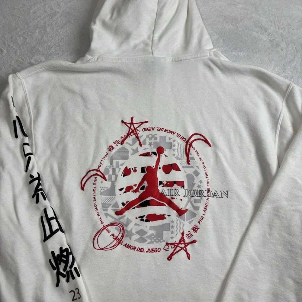 Jordan White Pullover Long Sleeve Legacy FIBA Hoodie Men's‎ XL Stain